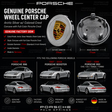 Genuine Porsche Wheel Center Cap - Arctic Silver w/ Colored Crest 993361303109A1 picture