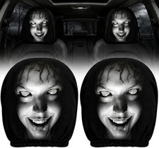 Qiieoev 2 PCS Scary Headrest Covers for Cars, Horror Face Car Black picture