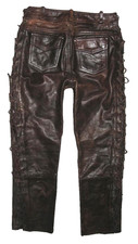 Men's Lace-Up Leather Jeans Biker Leather Pants Dark Brown W33-34 L28 picture