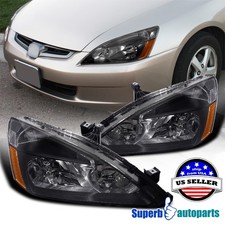 Fit 2003-2007 Honda Accord 2 4 Door LX EX Headlights Head Lamps Black 03-07 Pair picture