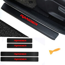 4PC Red Car Door Sill Protector Carbon Fiber Leather Sticker For Ford Ranger New picture