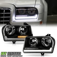 For 2005-2010 Chrysler 300 Black Halogen LED Tube w/Signal Headlights Headlamps picture