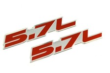 QTY 2 5.7 ENGINE ALUMINUM EMBLEM BADGE RED SILVER FOR DODGE CHALLENGER RT HEMI picture