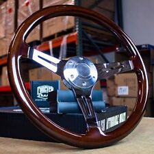 15 Inch Chrome Polished Steering Wheel Dark Wood 3-Spoke picture