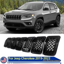 Gloss Black Front Grille Hood Insert For 2019-2022 Jeep Cherokee Honeycomb Mesh picture