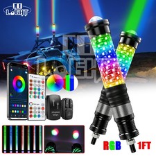 Pair 1FT Laser-Multicolor Fat LED Whip Light RGB Chasing Antenas APP Control UTV picture