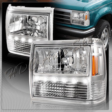 For 1989-1992 Ford Ranger Chrome Housing 1-Piece LED HeadLights+Bumper+Corner picture
