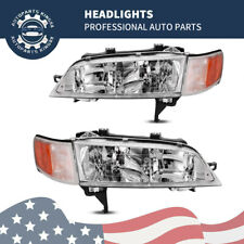 Headlights Assembly for 1994-1997 Honda Accord Clear Lens Chrome Housing Lamps picture
