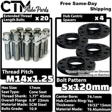 4x 15mm Thick 5x120 74.1 CB Hubcentric Wheel Spacer Chrom 14x1.25 Bolt BMW X5 X6 picture