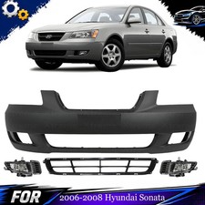 Front Bumper Cover Primed Plastic & Fog Lights Kit For 2006-2008 Hyundai Sonata picture