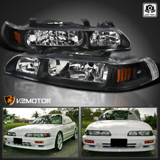 Fits 1990-1993 Acura Integra Black 1PC Style Headlights Corner Lamps Left+Right picture