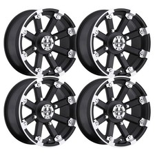 (Set-4) Vision ATV 393 Lockout 14x7 4x110 3mm Black Machined Wheels 14 inch picture