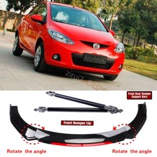 For Mazda 2 Gloss Black + Red Front Bumper Lip Splitter + 2x Strut Rods picture