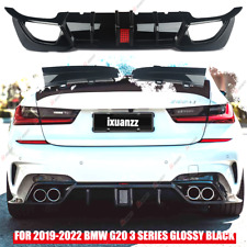 FOR 2019-2022 BMW G20 3 SERIES CMS STYLE GLOSS BLACK REAR DIFFUSER W/ LED LIGHT picture