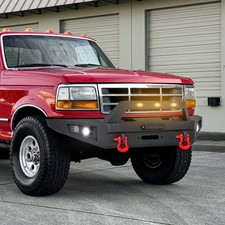 For 1992-1997 Ford F-150 F-250 F-350 Front Bumper w/LED Lights Red D-Rings Steel picture