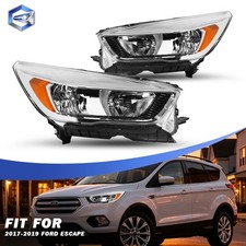 For 2017-2019 Ford Escape Halogen Chrome Headlights w/o LED DRL Headlamps Pair picture