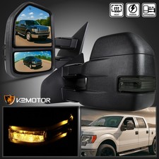 Fits 2007-2014 Ford F150 Power Heated Tow Mirrors Smoke LED Signal Puddle Lights picture