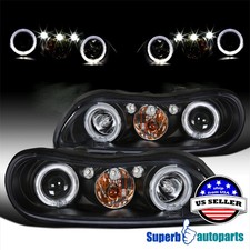 Fit 1997-2003 Chevy Malibu 04-05 Classic Halo Black Projector Headlights LED Bar picture