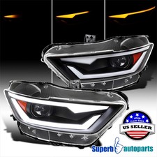 Fits 2015-2017 Ford Mustang Black Projector Headlights Shelby Switchback LED picture