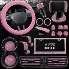 27 Pcs Pink Bling Car Accessories Set for Women Drivers - Stylish & Fun Decor picture
