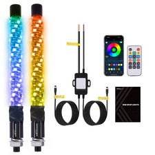 2X 1FT/2FT/3FT/4FT LED Spiral Fat Whip Lights Antenna RGB Chasing For UTV ATV picture
