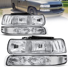2X Chrome Headlights & Bumper Lamps For 99-02 Chevy Silverado 1500 00-06 Tahoe picture