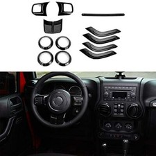 12pcs/set Interior Decor Cover Trim Bezels for Jeep Wrangler JK 2011-2017 Black picture