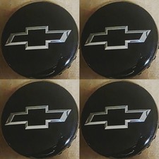 4 Chevrolet Center Caps 3.25” 83mm Black With Silver Texture Blk Bowtie 22837060 picture