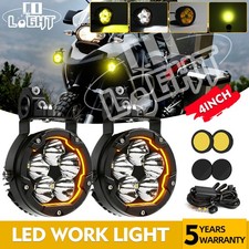 2X Motorcycle Headlights LED Auxiliary Driving Fog Lamp Spot Lights White+Yellow picture