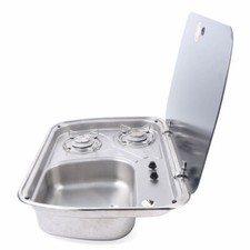Boat Caravan RV Camper Gas Stove Hob 2 Burner LPG Sink Combo Cooktop w/Glass Lid picture