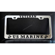 UNITED STATES MARINE VETERAN License Plate Frame Premium Chrome Metal Car Tag picture
