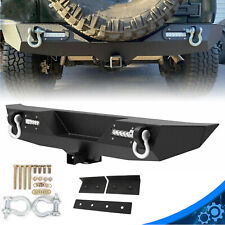 For 2007-2018 Jeep Wrangler JK Textured Rear Bumper W/ 2 LED Lights & Hitch picture