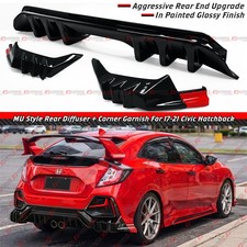 For 2017-2021 Civic Hatchback MU Style Rear Bumper Diffuser + Red Corner Garnish picture