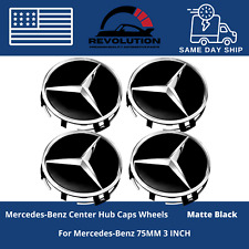 Set of 4 Mercedes Benz 75MM Black & Silver Wheel Hub Center Caps New OEM AMG picture