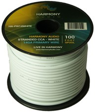 Harmony Car Primary 14 Gauge Power or Ground Wire 100 Feet Spool White Cable New picture