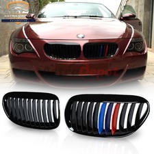 For 2004-10 BMW E63 E64 M6 645Ci 650i 2D Front Kidney Grill M-Color Gloss Black picture