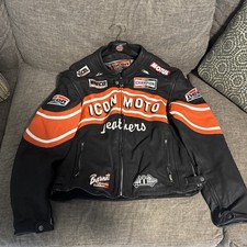 Icon Moto Flat Track Daytona Leather Jacket 3xl picture