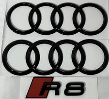 AUDI R8 Emblem Black Front Hood & Trunk Ring Sign Logo Badge Coupe 3pc Set picture