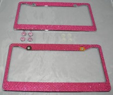 2 Pink Bling Glitter Crystal RhineStone License Plate Frame Car Auto picture