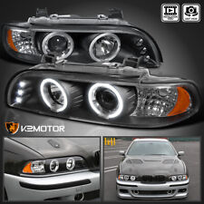 Fits 1996-2003 BMW E39 525I 530I Black LED Halo Projector Headlights Lamps 96-03 picture
