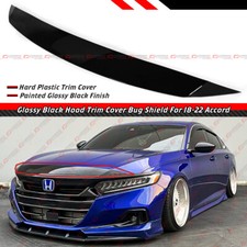FOR 18-22 HONDA ACCORD GLOSS BLACK FRONT BUMPER UPPER HOOD TRIM COVER BUG SHIELD picture