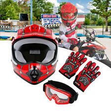 TCMT DOT Youth Red Spider Net Dirt Bike Motocross Helmet Goggles+Gloves S-XL picture