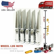24PC 1/2x20 CHROME 6”SPIKE LUG NUTS FITS MUSTANG/WRANGLER/GRAND CHEROKEE DODGE picture