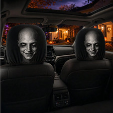 2PCS Zombie Face Car Headrest Covers Horror Halloween Elastic Auto Seat Decor picture