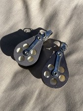 Pair Vintage Schaefer Double Sheave Sailboat Blocks Swivel Shackles Marine picture