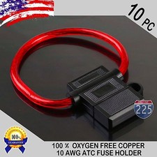 10 Pack 10 Gauge ATC In-Line Blade Fuse Holder 100% OFC Copper Wire Protection picture