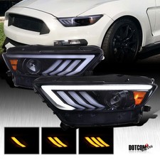 Fit 2015-2017 Ford Mustang Black Smoke Projector Headlights Sequential LED Bar picture