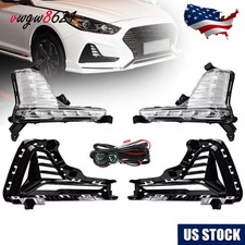 Left & Right Fit 2018-19 Hyundai Sonata LED Fog Light DRL Lamps & Cover Bezels picture
