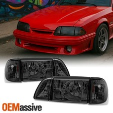Fit 87-93 Mustang Smoke Headlights w/ Corner & Parking 6Pcs Complete Replacement picture