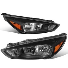 For 2015-2018 Ford Focus Black w/o LED DRL Halogen Headlights Pair Left Right picture